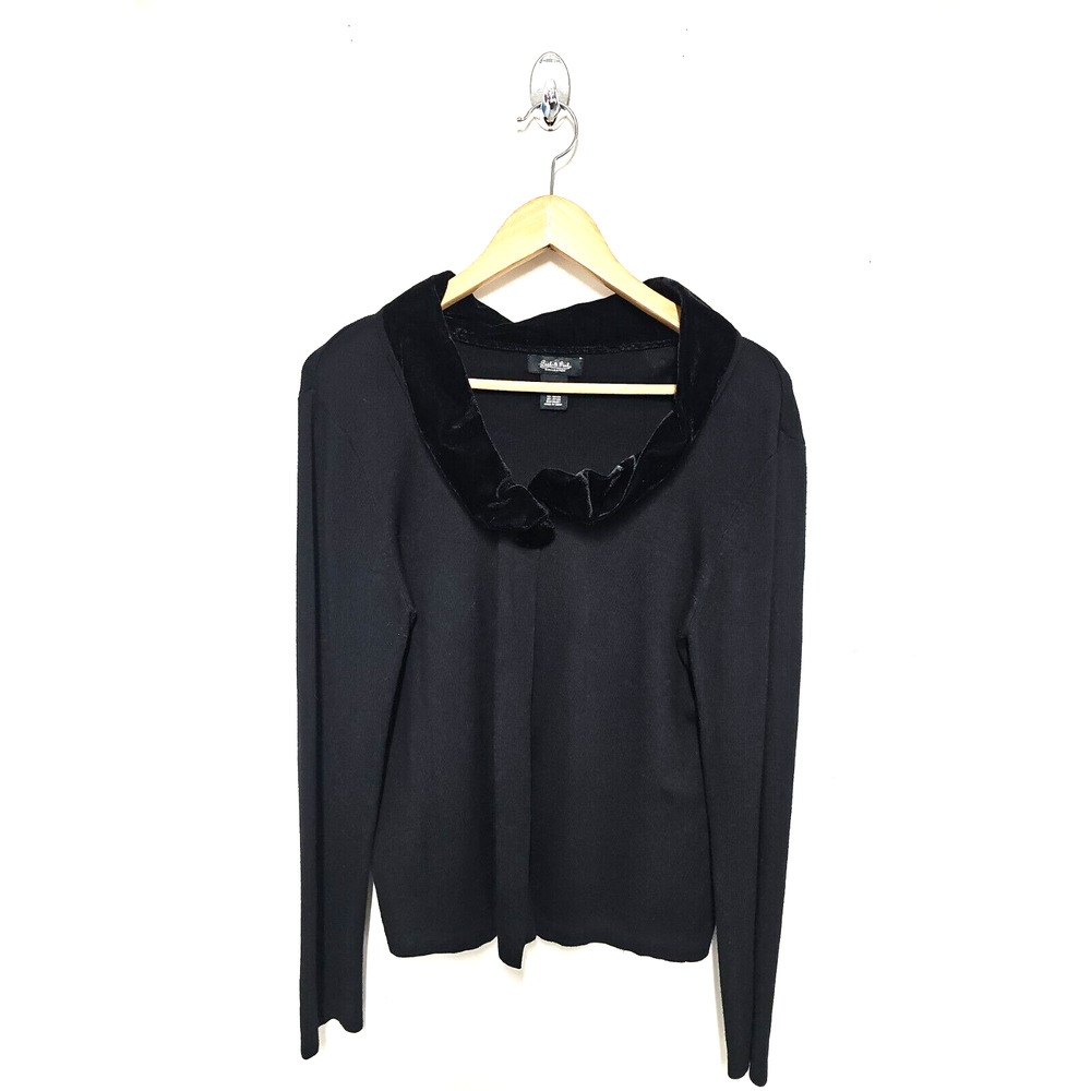 Peck & Peck Womens SZ L Black Open Front Shrug Velvet Collar Whimsy Goth Twee